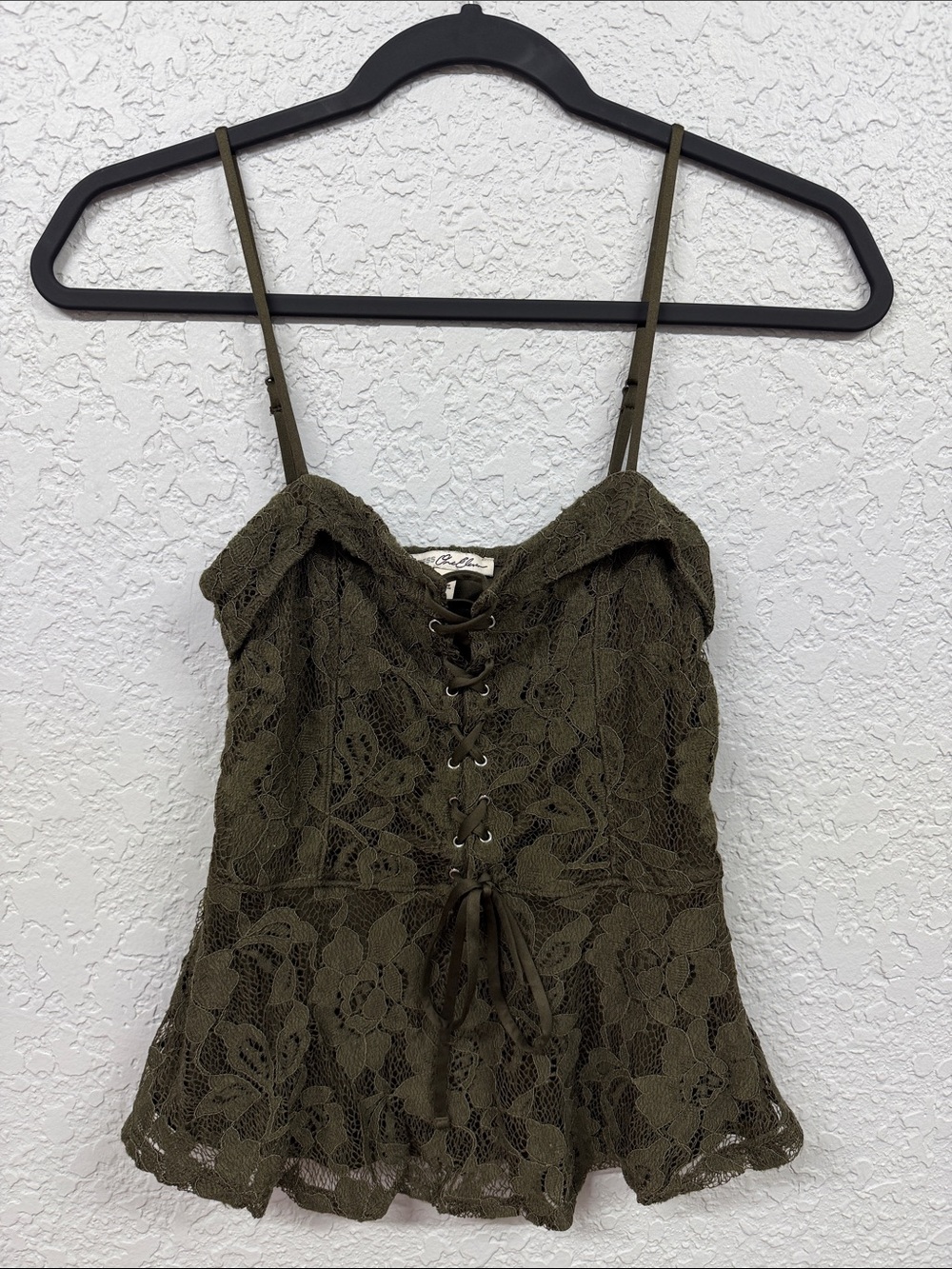 Express Olive Lace Corset Spaghetti Strap Top